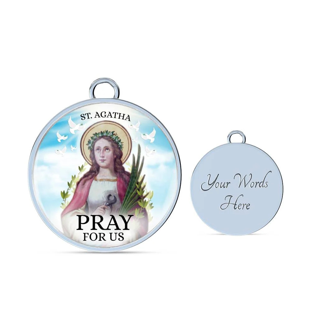 Catholic Saint Agatha Personalized Engraved Silver Circle Bangle Bracelet Custo